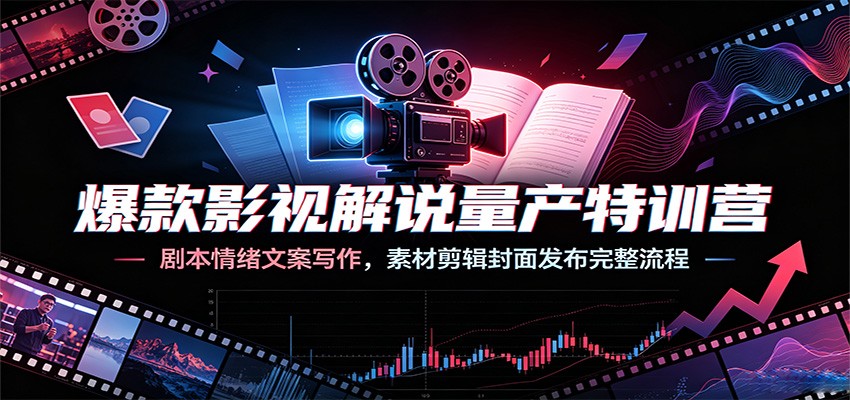 爆款影视解说量产特训营：剧本情绪文案写作，素材剪辑封面发布完整流程-hl998