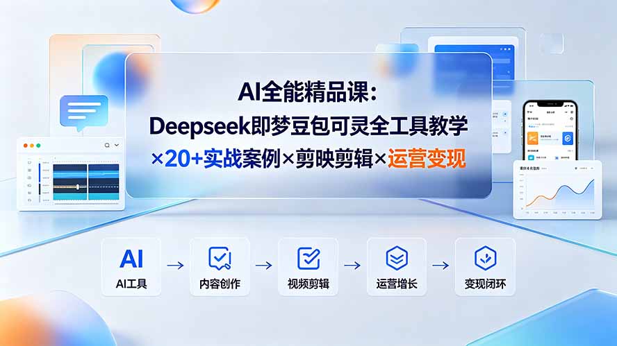 AI全能精品课：Deepseek即梦豆包可灵全工具教学×20+实战案例×剪映剪辑×运营变现-hl998