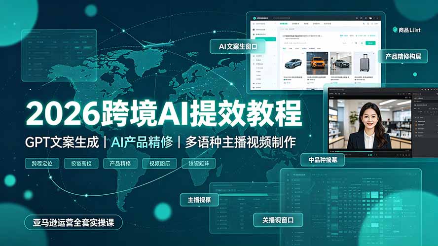2026跨境AI提效教程·GPT文案生成｜AI产品精修｜多语种主播视频制作，亚马逊运营全套实操课-hl998