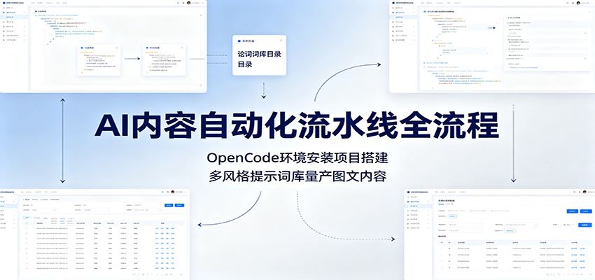 AI内容自动化流水线全流程：OpenCode环境安装项目搭建，多风格提示词库量产图文内容-hl998