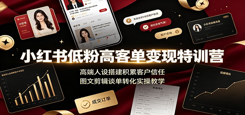 小红书低粉高客单变现特训营：高端人设搭建积累客户信任，图文剪辑谈单转化实操教学-hl998