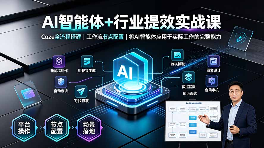 AI智能体+行业提效实战课·Coze全流程搭建|工作流节点配置|将AI智能体应用于实际工作的完整能力-hl998