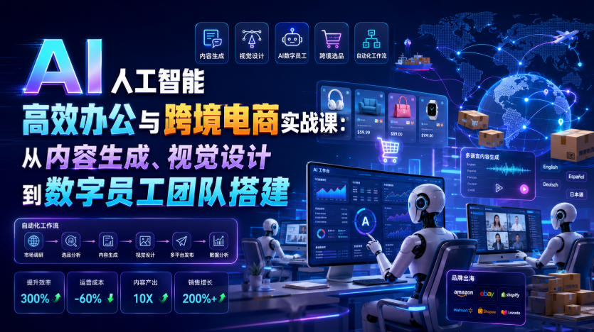AI人工智能高效办公与跨境电商实战课：从内容生成、视觉设计到数字员工团队搭建-hl998