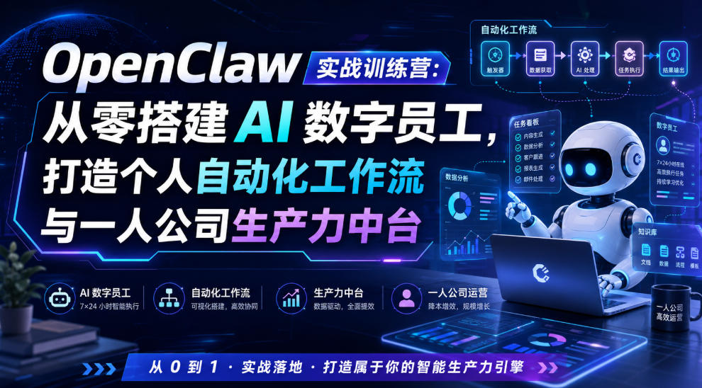 OpenClaw实战训练营：从零搭建AI数字员工，打造个人自动化工作流与一人公司生产力中台-hl998