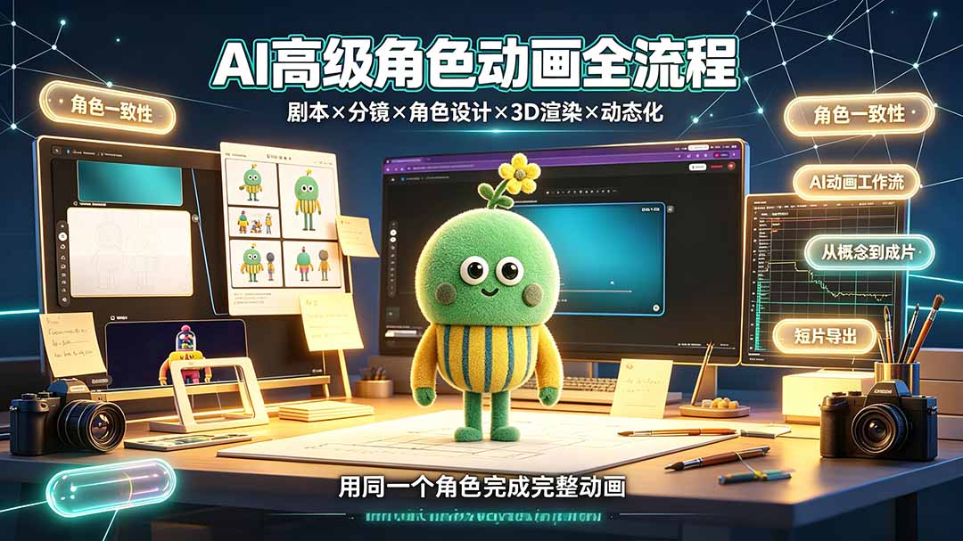 AI高级角色动画全流程：剧本×分镜×角色设计×3D渲染×动态化，从概念到成片一站式教学-hl998
