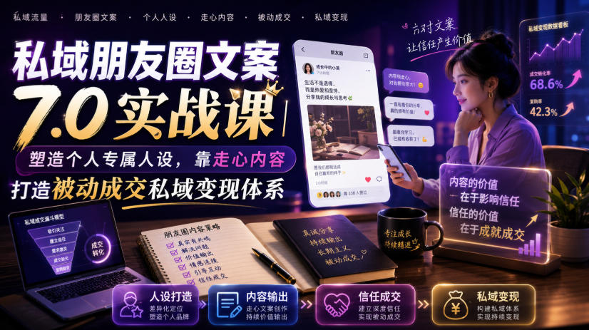 私域朋友圈文案7.0实战课｜塑造个人专属人设，靠走心内容打造被动成交私域变现体系-hl998