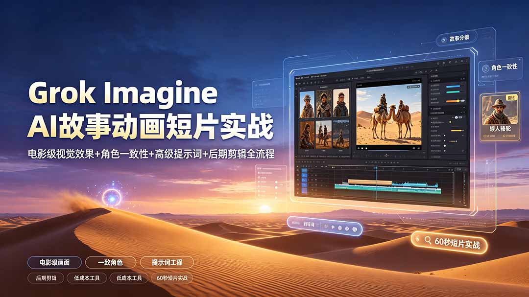 Grok Imagine AI故事动画短片实战：电影级视觉效果+角色一致性+高级提示词+后期剪辑全流程-hl998