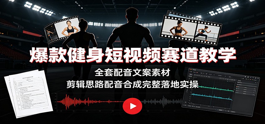 爆款健身短视频赛道教学：全套配音文案素材，剪辑思路配音合成完整落地实操-hl998