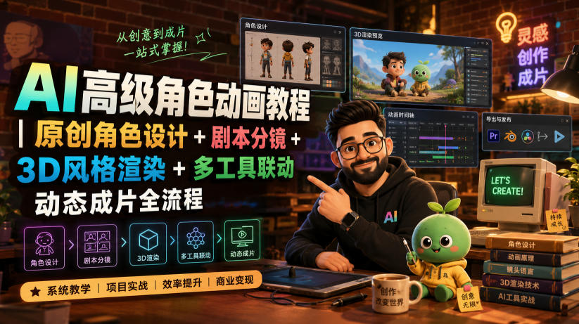 AI高级角色动画教程｜原创角色设计+剧本分镜+3D风格渲染+多工具联动动态成片全流程【中英字幕】-hl998