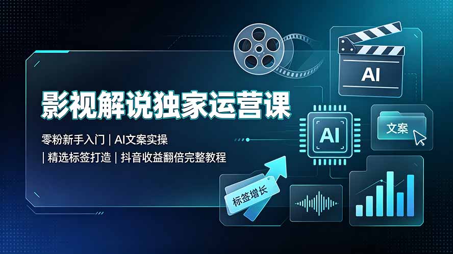 影视解说独家运营课：零粉新手入门｜AI文案实操｜精选标签打造｜抖音收益翻倍完整教程-hl998