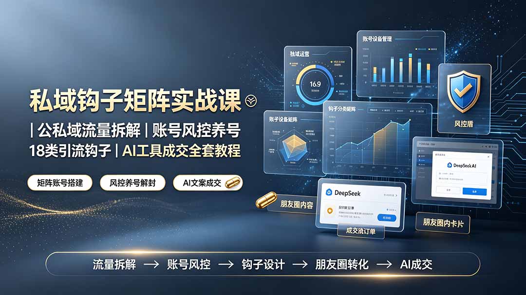 私域钩子矩阵实战课〓公私域流量拆解｜账号风控养号｜18类引流钩子｜AI工具成交全套教程-hl998