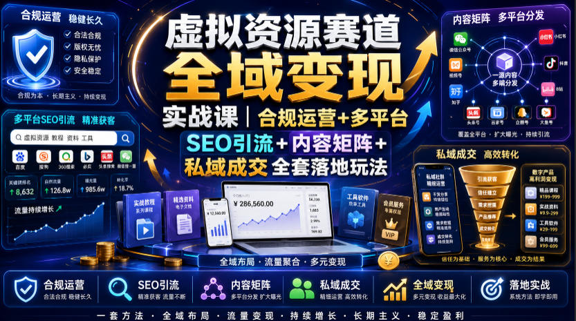 虚拟资源赛道全域变现实战课｜合规运营+多平台SEO引流+内容矩阵+私域成交全套落地玩法-hl998