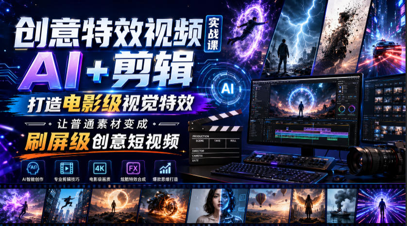 创意特效视频实战课，AI+剪辑打造电影级视觉特效，让普通素材变成刷屏级创意短视频-hl998