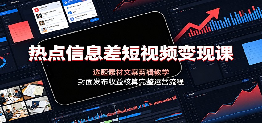 热点信息差短视频变现课:选题素材文案剪辑教学,封面发布收益核算完整运营流程-hl998