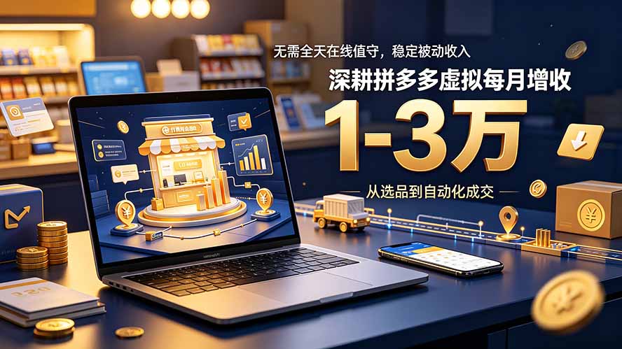 无需全天在线值守，稳定被动收入，深耕拼多多虚拟每月增收 1-3 万-hl998