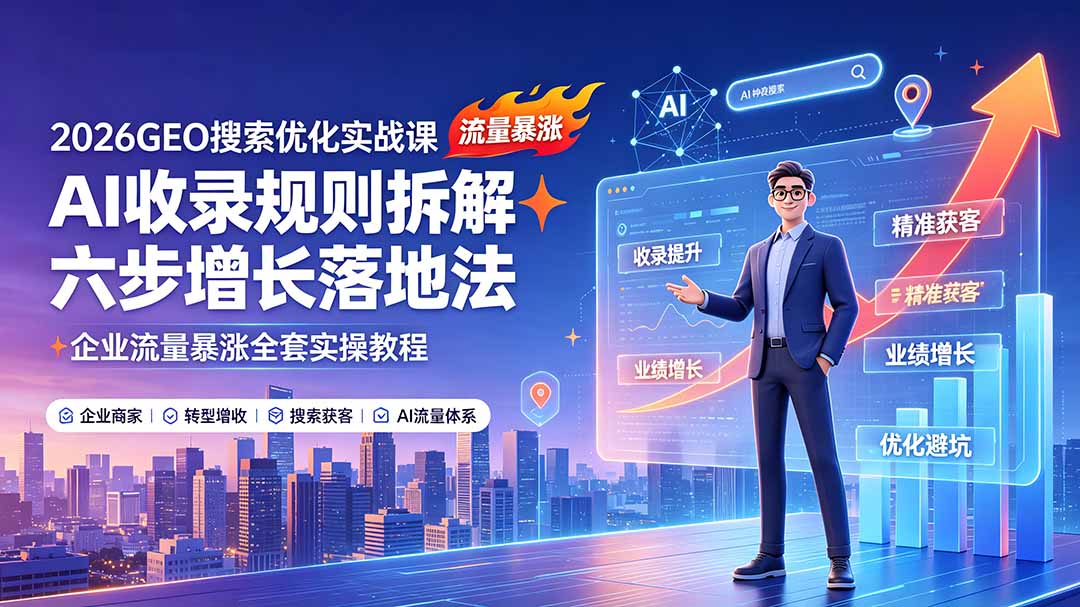 2026GEO搜索优化实战课：AI收录规则拆解｜六步增长落地法｜企业流量暴涨全套实操教程-hl998