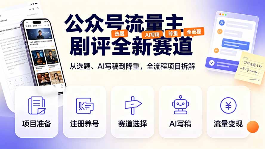 公众号流量主剧评全新赛道，从选题、AI写稿到降重，全流程项目拆解-hl998