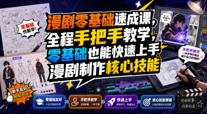 漫剧零基础速成课，全程手把手教学，零基础也能快速上手漫剧制作核心技能-hl998