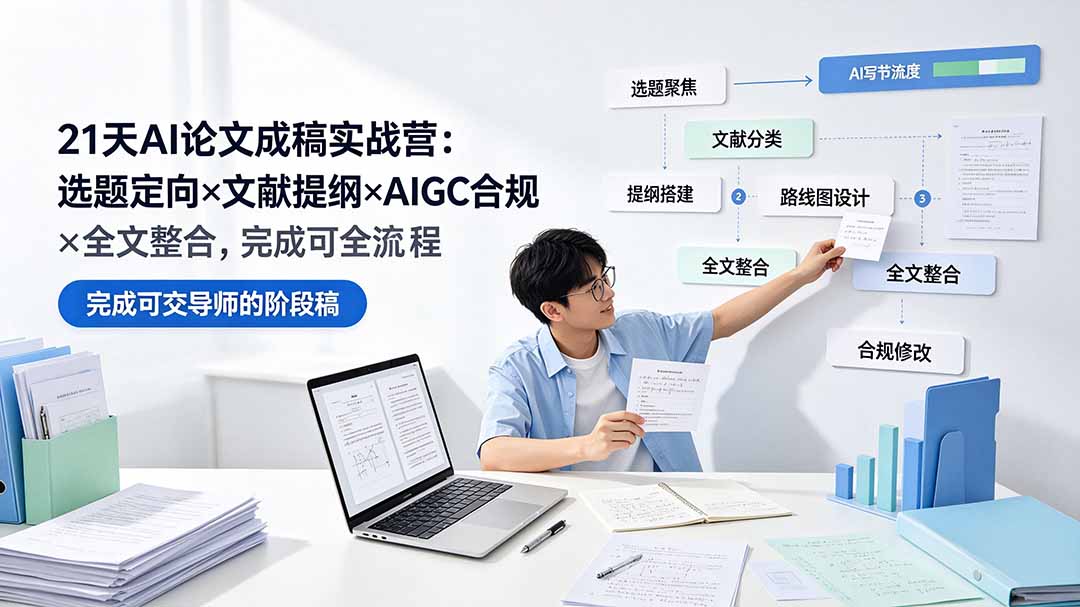 21天AI论文成稿实战营：选题定向×文献提纲×AIGC合规×全文整合，完成可交导师的阶段稿-hl998