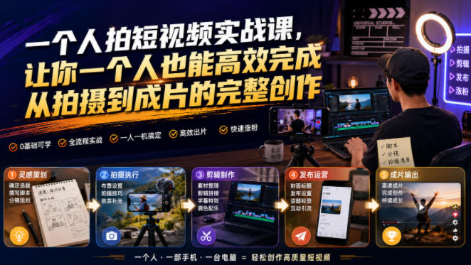 一个人拍短视频实战课，让你一个人也能高效完成从拍摄到成片的完整创作-hl998