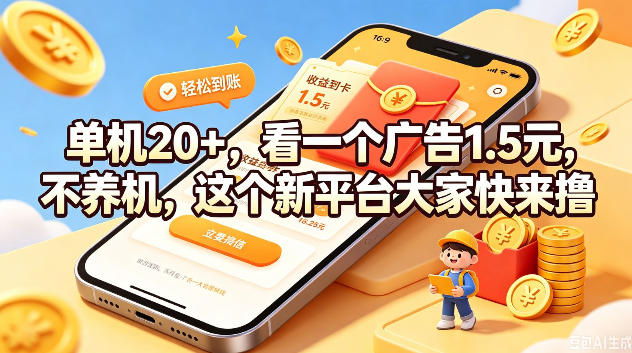 单机20+，看一个广告1.5米，不养机，这个新平台大家快来撸【揭秘】-hl998