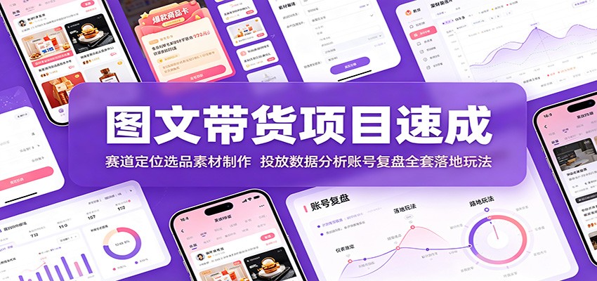 图文带货项目速成：赛道定位选品素材制作，投放数据分析账号复盘全套落地玩法-hl998