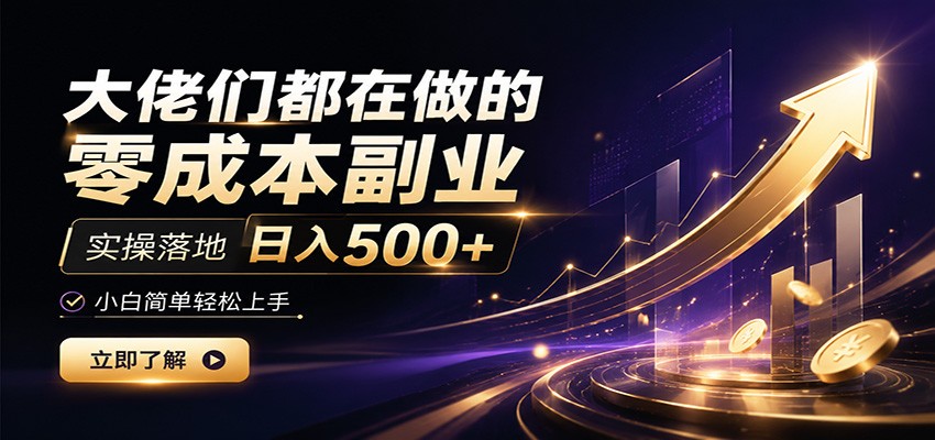 大佬们都在做的零成本副业，实操落地日入500+，小白一秒上手-hl998
