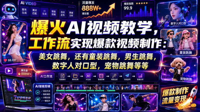 爆火AI视频教学，工作流实现爆款视频制作：美女跳舞，还有童装跳舞，男生跳舞，数字人对口型，宠物跳舞等等-hl998