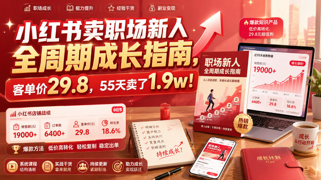 小红书卖职场新人全周期成长指南，客单价29.8，55天卖了1.9w！-hl998