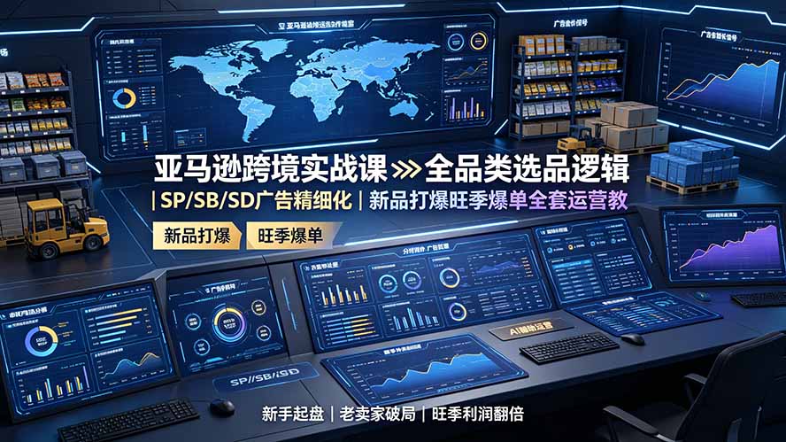 亚马逊跨境实战课：全品类选品逻辑｜SP/SB/SD广告精细化｜新品打爆旺季爆单全套运营教程-hl998