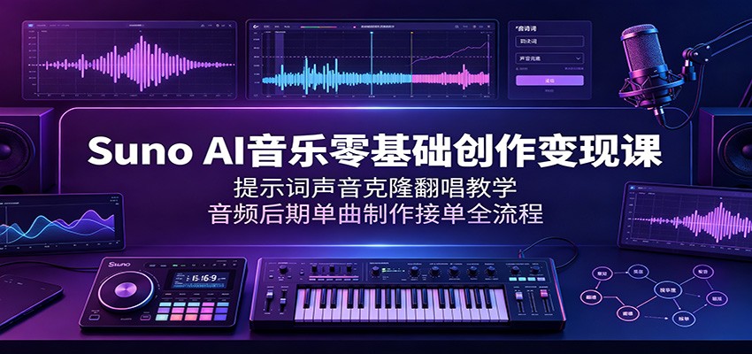 Suno AI音乐零基础创作变现课：提示词声音克隆翻唱教学，音频后期单曲制作接单全流程-hl998