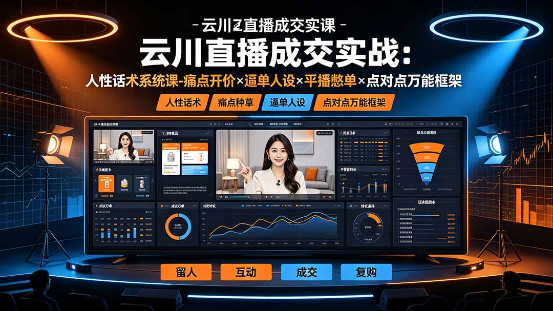 云川直播成交实战:人性话术系统课-痛点种草×塑品开价×逼单人设×平播憋单×点对点万能框架-hl998
