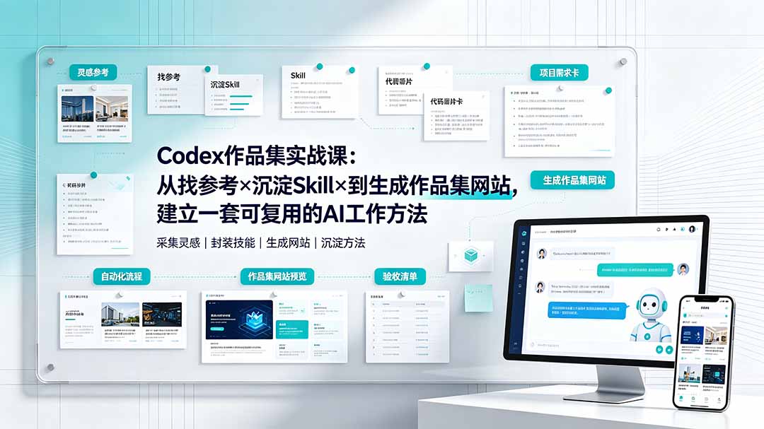 Codex作品集实战课：从找参考×沉淀Skill×到生成作品集网站，建立一套可复用的AI工作方法-hl998