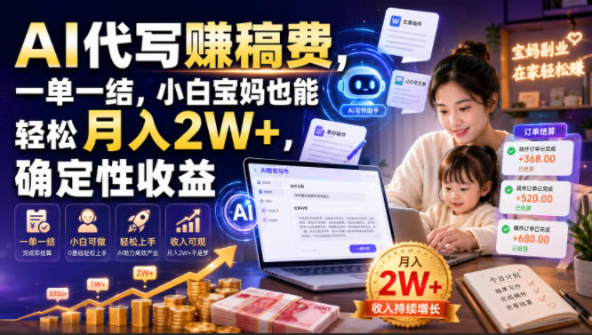 AI代写賺稿费，一单一结，小白宝妈也能轻松月入2W+，确定性收益【揭秘】-hl998