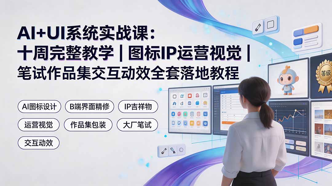 AI+UI系统实战课：十周完整教学｜图标IP运营视觉｜笔试作品集交互动效全套落地教程-hl998