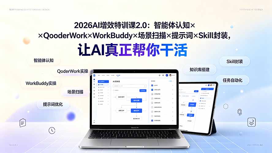 2026AI增效特训课2.0：智能体认知×QoderWork×WorkBuddy×场景扫描×提示词×Skill封装，让AI真正帮你干活-hl998