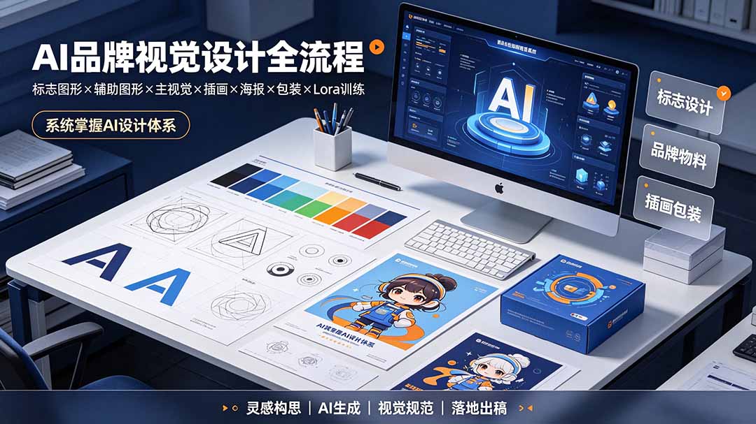 AI品牌视觉设计全流程：标志图形×辅助图形×主视觉×插画×海报×包装×Lora训练，系统掌握AI设计体系-hl998