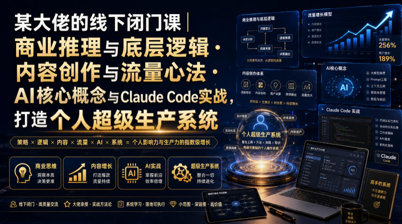 某大佬的线下闭门课｜商业推理与底层逻辑・内容创作与流量心法・AI核心概念与Claude Code实战，打造个人超级生产系统【录音+图片】-hl998