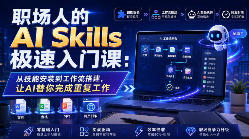 职场人的AI Skills极速入门课：从技能安装到工作流搭建，让AI替你完成重复工作-hl998