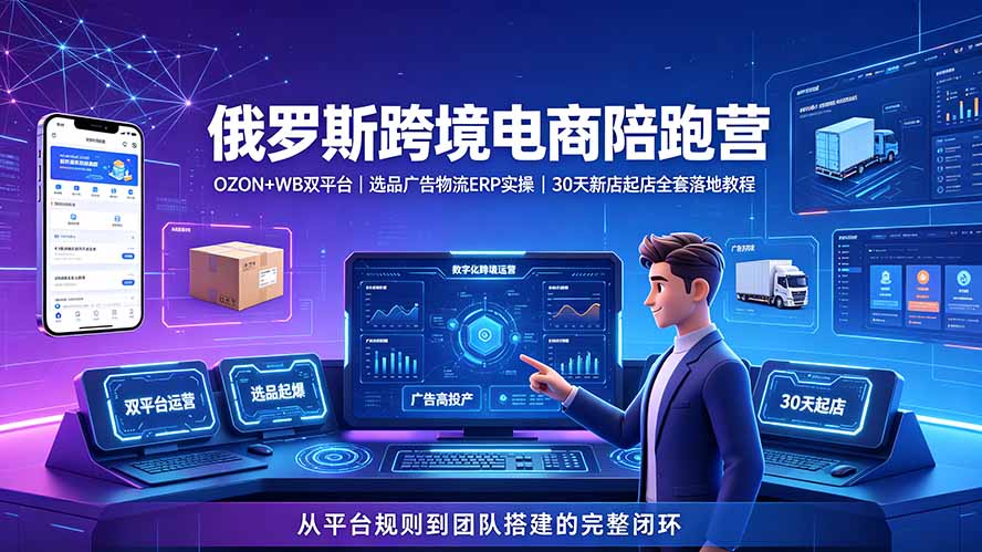2026俄罗斯跨境电商陪跑营：OZON+WB双平台｜选品广告物流ERP实操｜30天新店起店全套落地教程-hl998