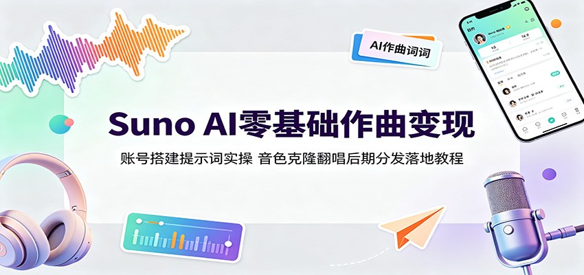 Suno AI零基础作曲变现：账号搭建提示词实操，音色克隆翻唱后期分发落地教程-hl998
