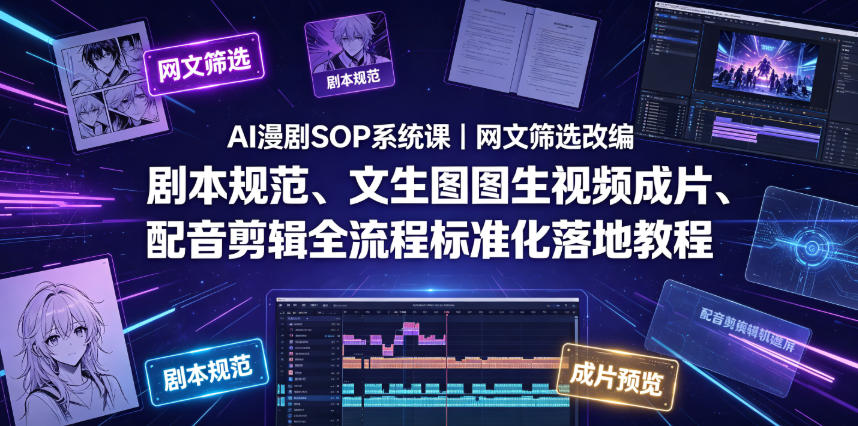 AI漫剧SOP系统课｜网文筛选改编、剧本规范、文生图图生视频成片、配音剪辑全流程标准化落地教程(更新)-hl998