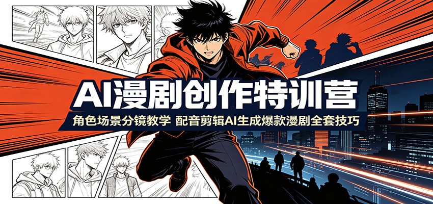 AI漫剧创作特训营：角色场景分镜教学，配音剪辑AI生成爆款漫剧全套技巧-hl998