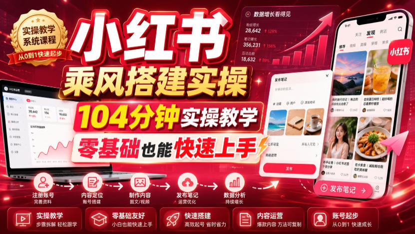 小红书乘风搭建实操，104分钟实操教学，零基础也能快速上手-hl998