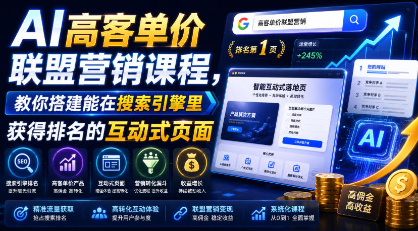 AI高客单价联盟营销课程，教你搭建能在搜索引擎里获得排名的互动式页面，引来流量，把访客转化为高佣金的成交【原创双语字幕】-hl998