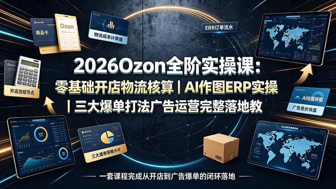 2026Ozon全阶实操课：零基础开店物流核算｜AI作图ERP实操｜三大爆单打法广告运营完整落地教程-hl998