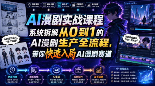 AI漫剧实战课程，系统拆解从0到1的AI漫剧生产全流程，带你快速入局AI漫剧赛道-hl998